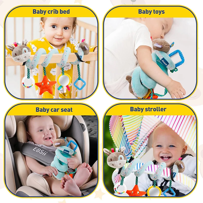 Assento de carro do bebê carrinho de berço brinquedos de pelúcia espiral atividade carrinho móvel pendurado brinquedo para infantil berço brinquedo móvel para recém-nascido