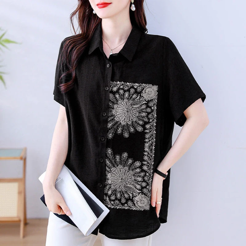 

Новинка лета 2024, повседневные топы, универсальная офисная женская блузка, модная свободная асимметричная рубашка с лацканами и пуговицами, женская одежда