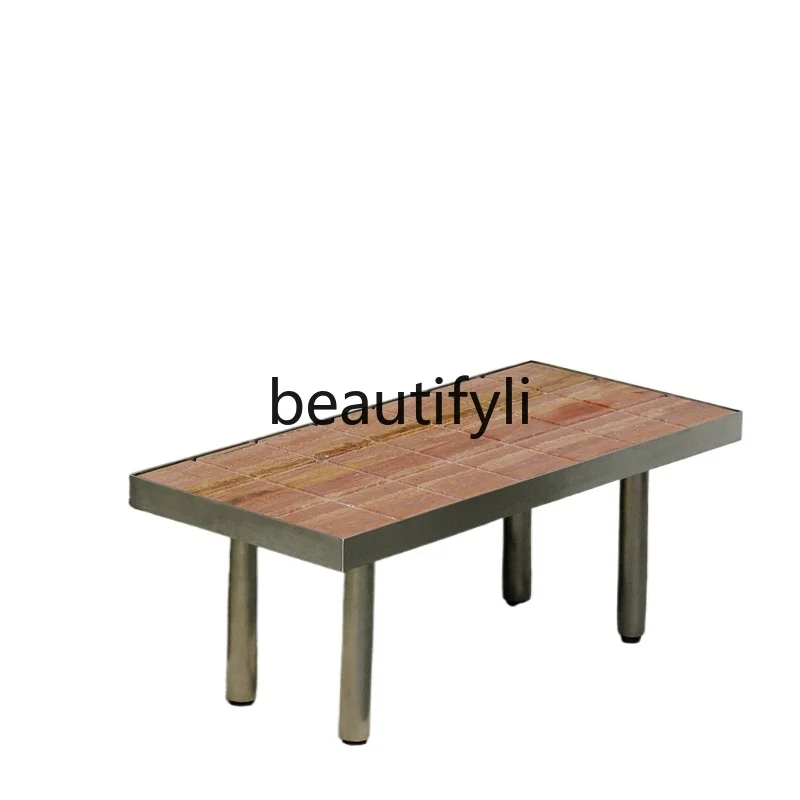 

American retro edge few natural red travertine retro edge few stainless steel living room furniture