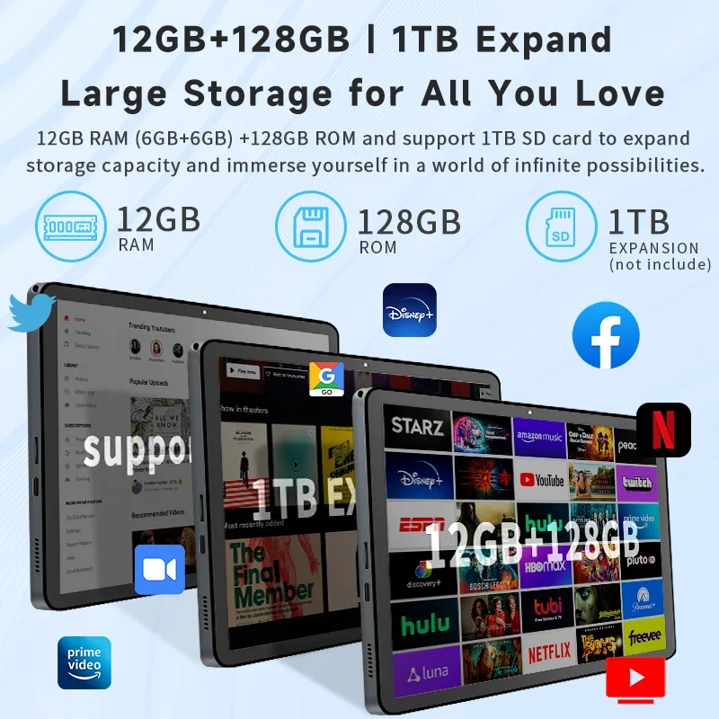 Android 15 tablet 2025 comprimidos android de 10.95 polegadas, 12gb + 128gb + 1tb expandir, suporte de carregamento rápido de 18w, octa-core, bateria de 8000mah