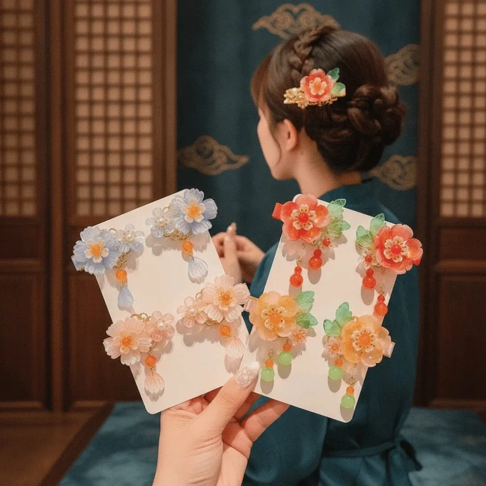 

Chinese Jewelry Vintage Hanfu Headwear Cute Traditional Flower Hairpins Colorful Floral Tassel Hair Clips Party