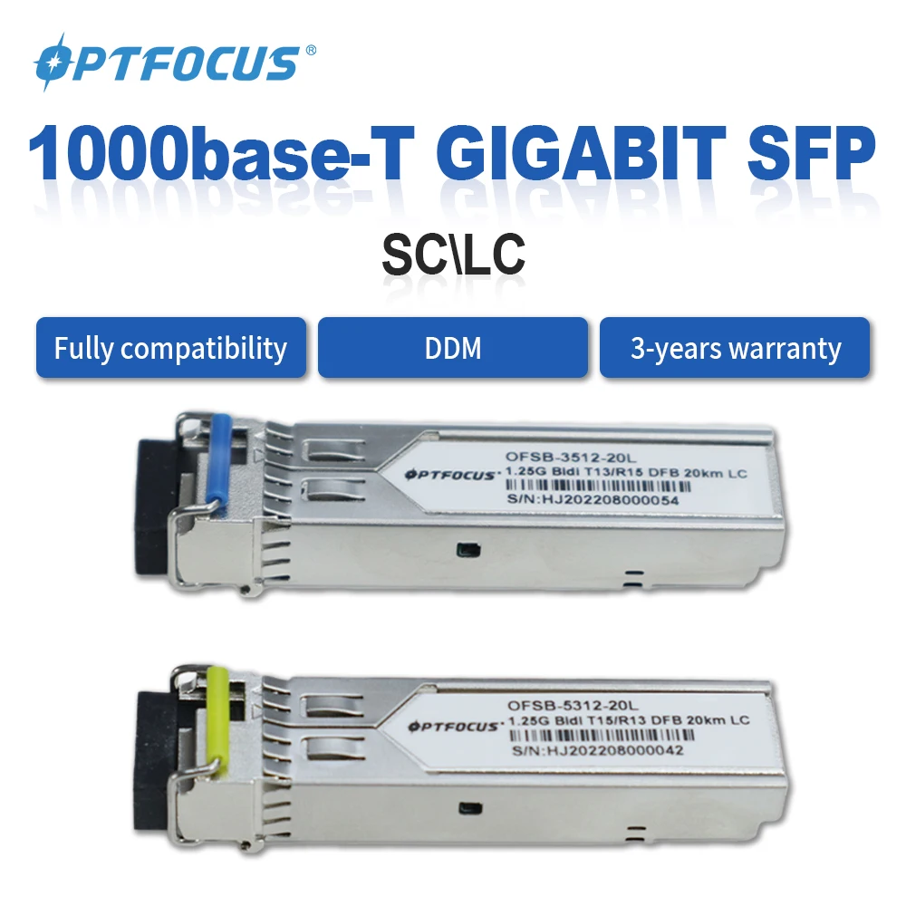 브랜드 스위치용 OPTFOCUS Sfp, 1.25G LC SC BiDi 20 ~ 120km WDM 광섬유 트랜시버 SFP 모듈, DDM 기능