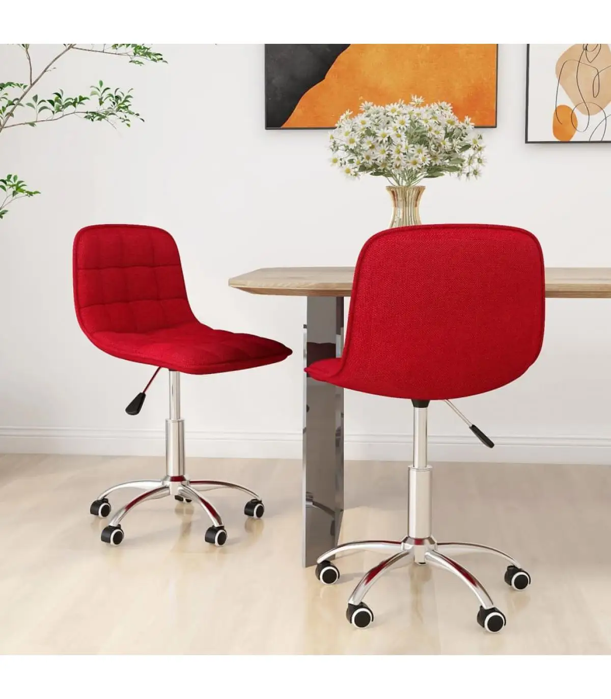 Dining chairs rotating dining chairs 2 units Red wine fabric Red