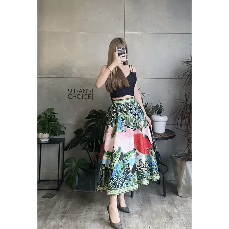 

Romantic Floral High Waist Puffy Skirt Women's Midi Skirt Faionable Modern Holiday Sle f-length A-line Skirt