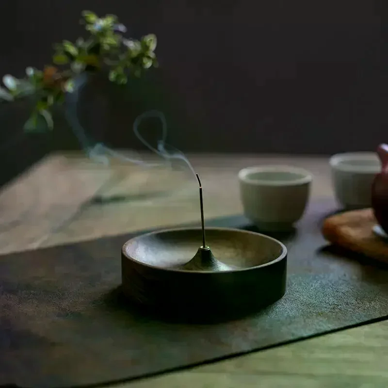 1Pcs Agarwood Tray Holder North American Black Walnut Solid Wood Incense Stick Handmade Tea Ceremony Round Incense Burner
