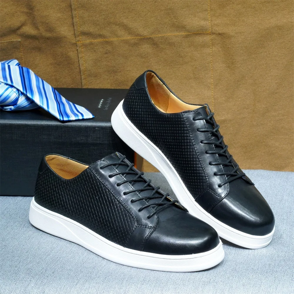 

Men's Casual Top Grain Leather Shoes | Woven Embossed Lace-Up Sneakers | Breathable Formal Slip-On Loafers