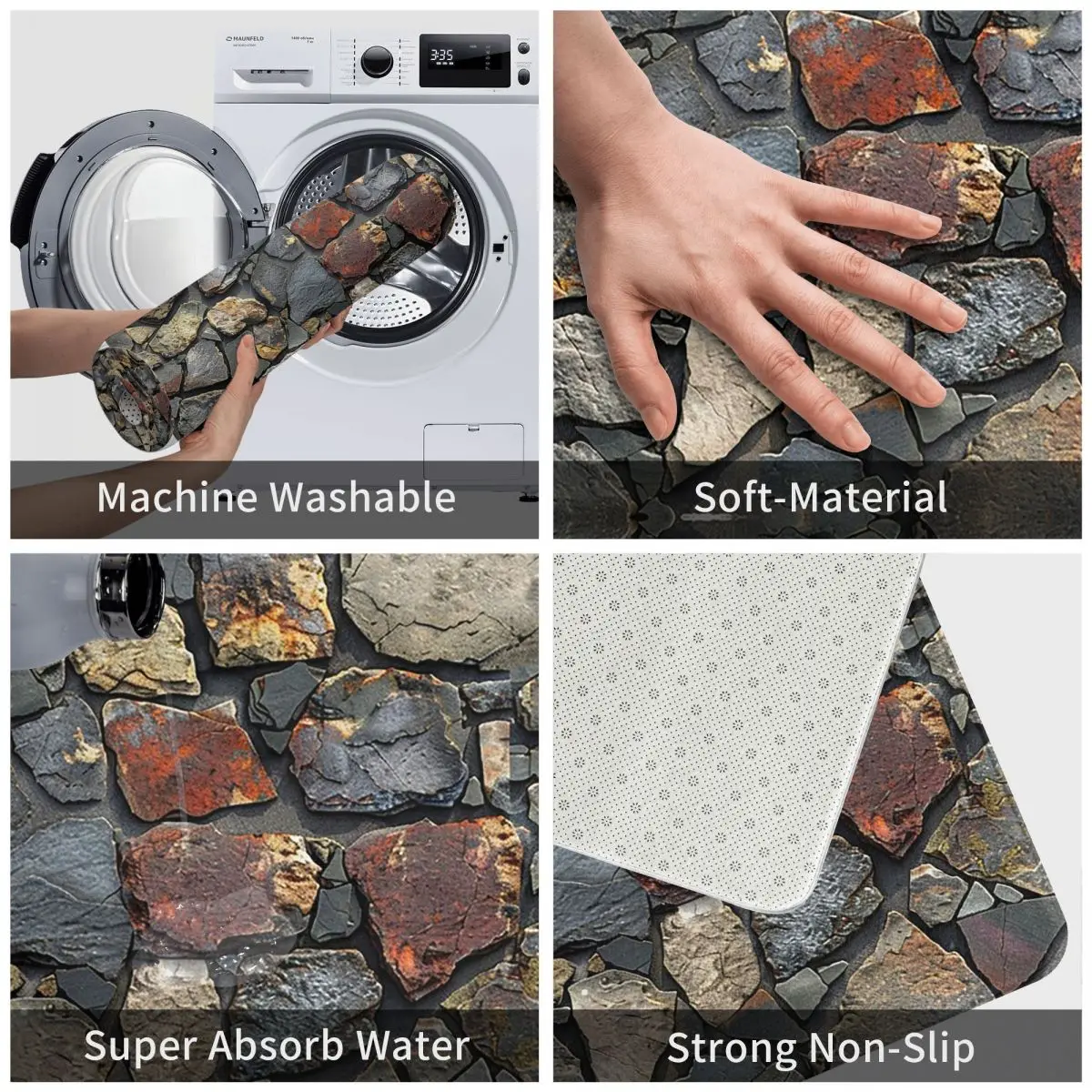 Irregular Stone Pattern Anti-slip Doormat Floor Mat Water oil proof Carpet Rug for Kitchen Entrance Home Balcony Footpad Mats