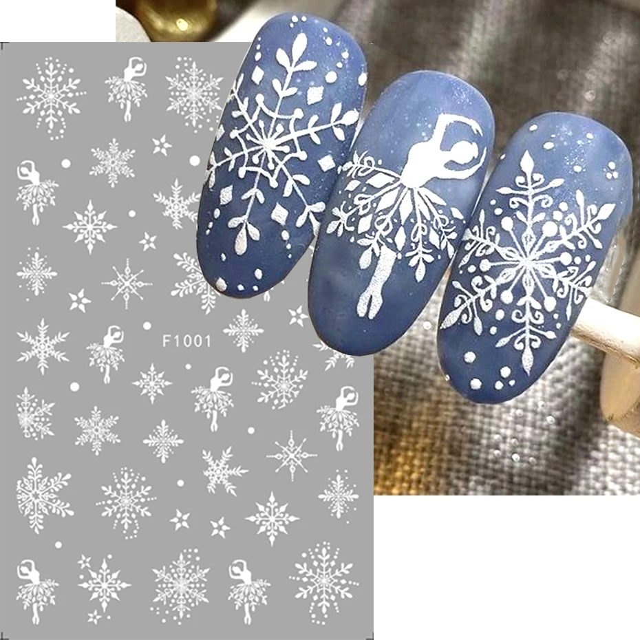 2pcs Reflective Snowflake Nail Sticker Winter White Sweater Star Dancer Christmas Tree Foil 3D Xmas New Year Slider Tips