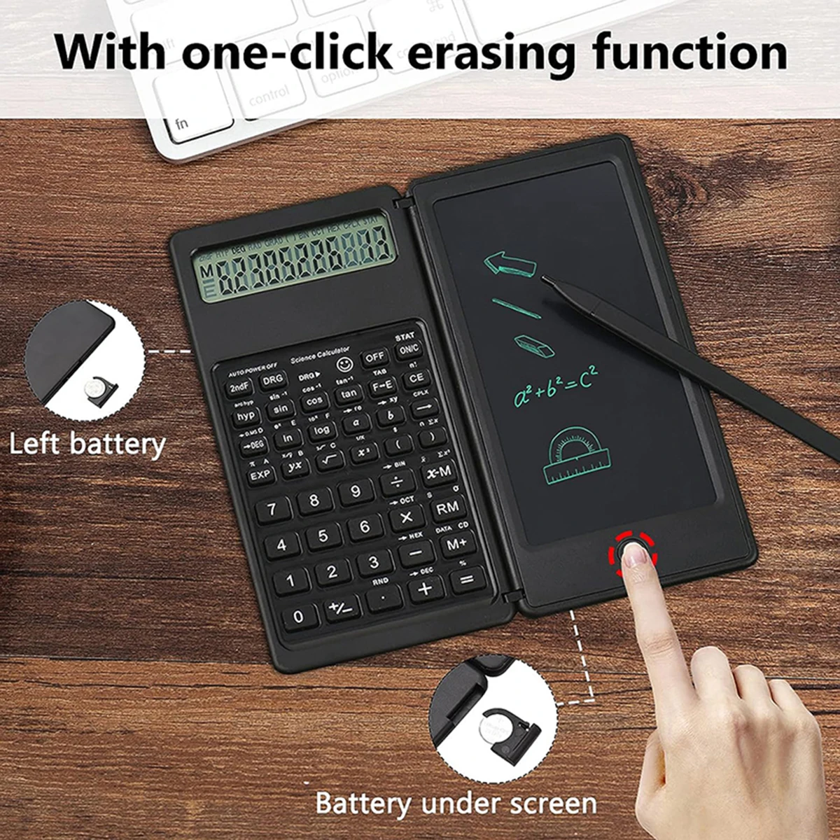 2-In-1 Foldable Scientific Calculator & 6 inch Writing Tablet 10 Digit LCD Display For College Office Student Teacher Accountant