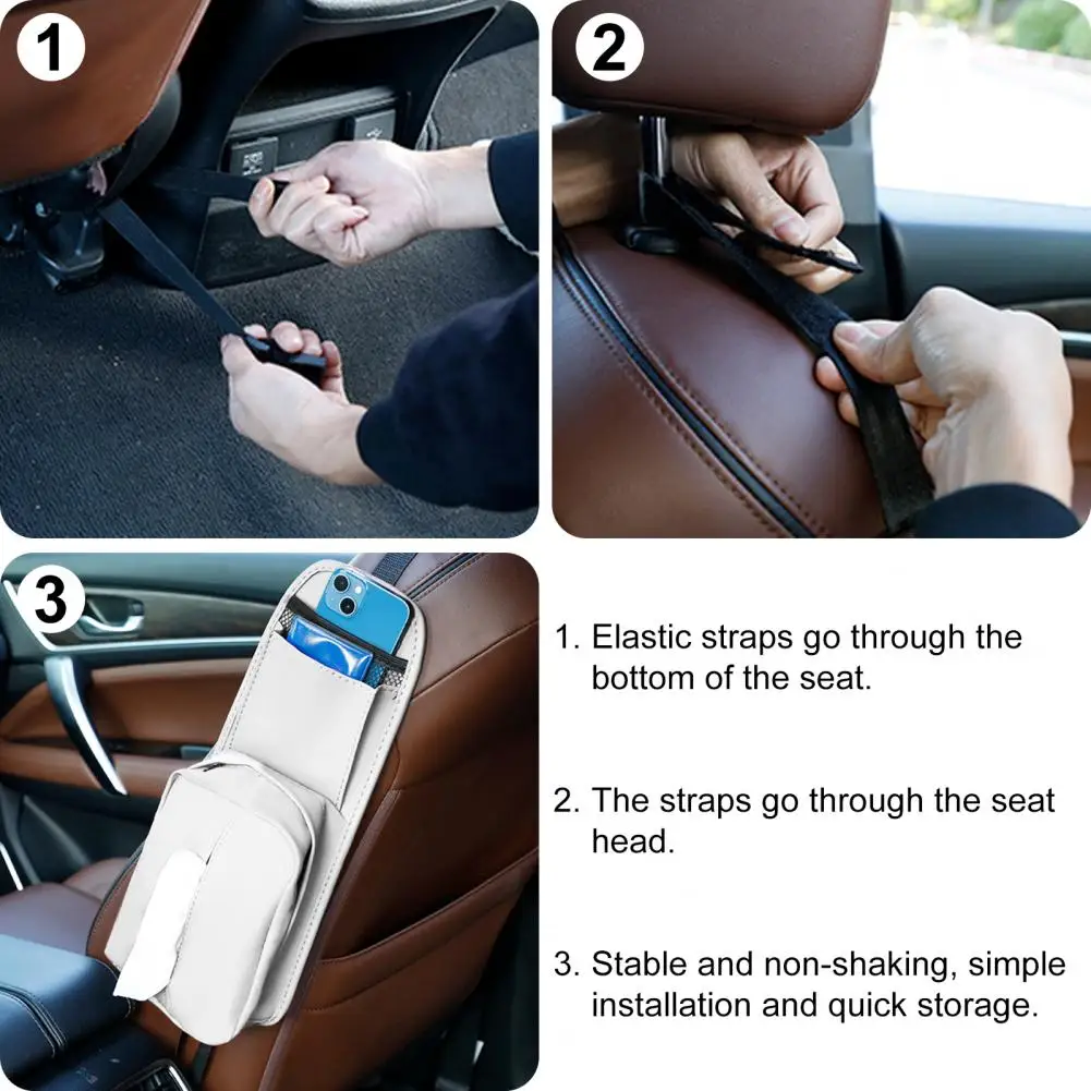 Car Tissue Box  Convenient Adjustable Elastic Strap Wear-resistant  Seat Side Hanging Tissue Card Holder Interior Accessories