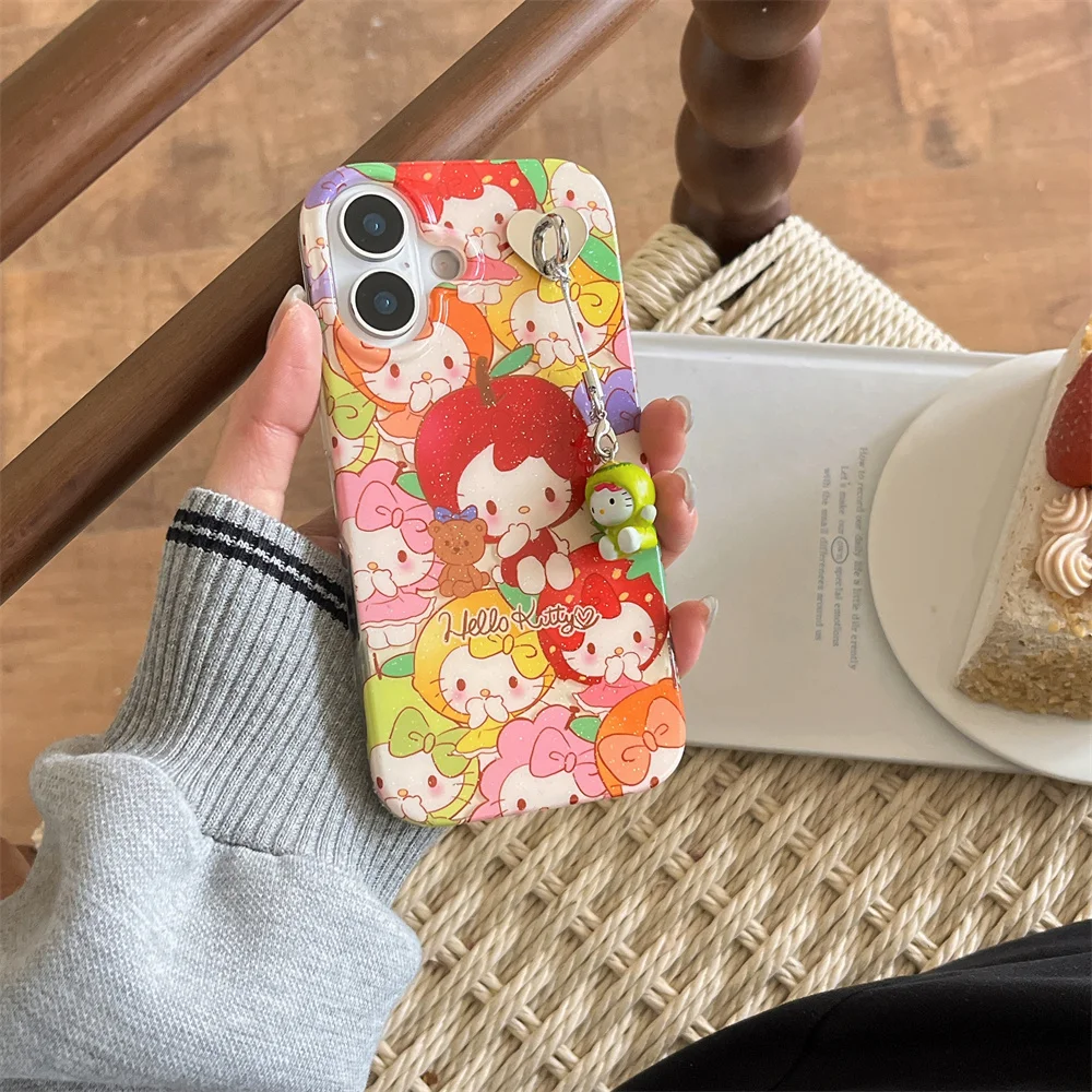 

Hello Kitty Full Screen KT Face Phone Case For iPhone 16 15 14 13 12 11 Pro Max XR XS MAX Plus Y2K Mini Pendant