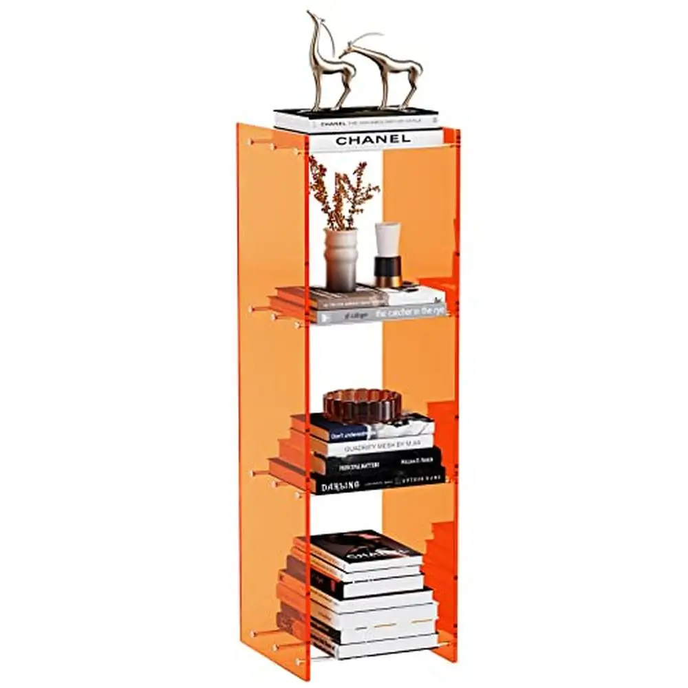 Modern Acrylic Corner Book Shelf Organizer Stainless Steel Plant Rack Display Stand Office Bedroom Living Room Storage 35.5"H