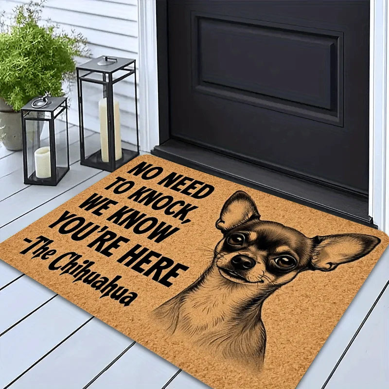 Funny Chihuahua Doormat - No Need to Knock Non-Slip Washable Polyester Floor Mat for Kitchen, Bathroom & Living Room Decor