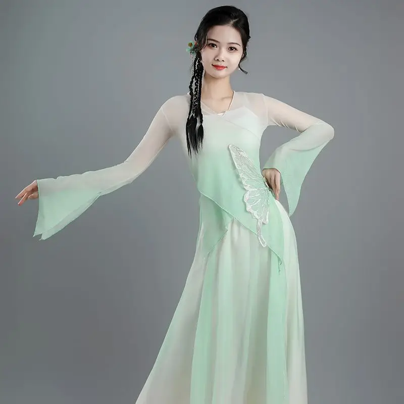 Danskleding geleidelijk veranderen vlindergaaskleding lichaamsrijm praktijk elegante top Chinese dans fee gas