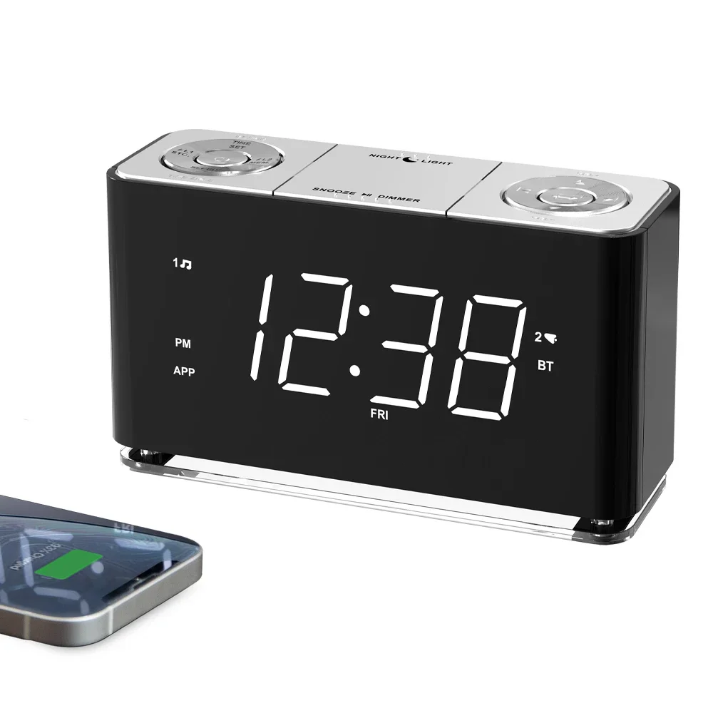 

iTOMA 507A Clock Radio with App Control Large LED Display FM Radio Two USB Charging Ports Night Light Sleep Timer Alarm Clock