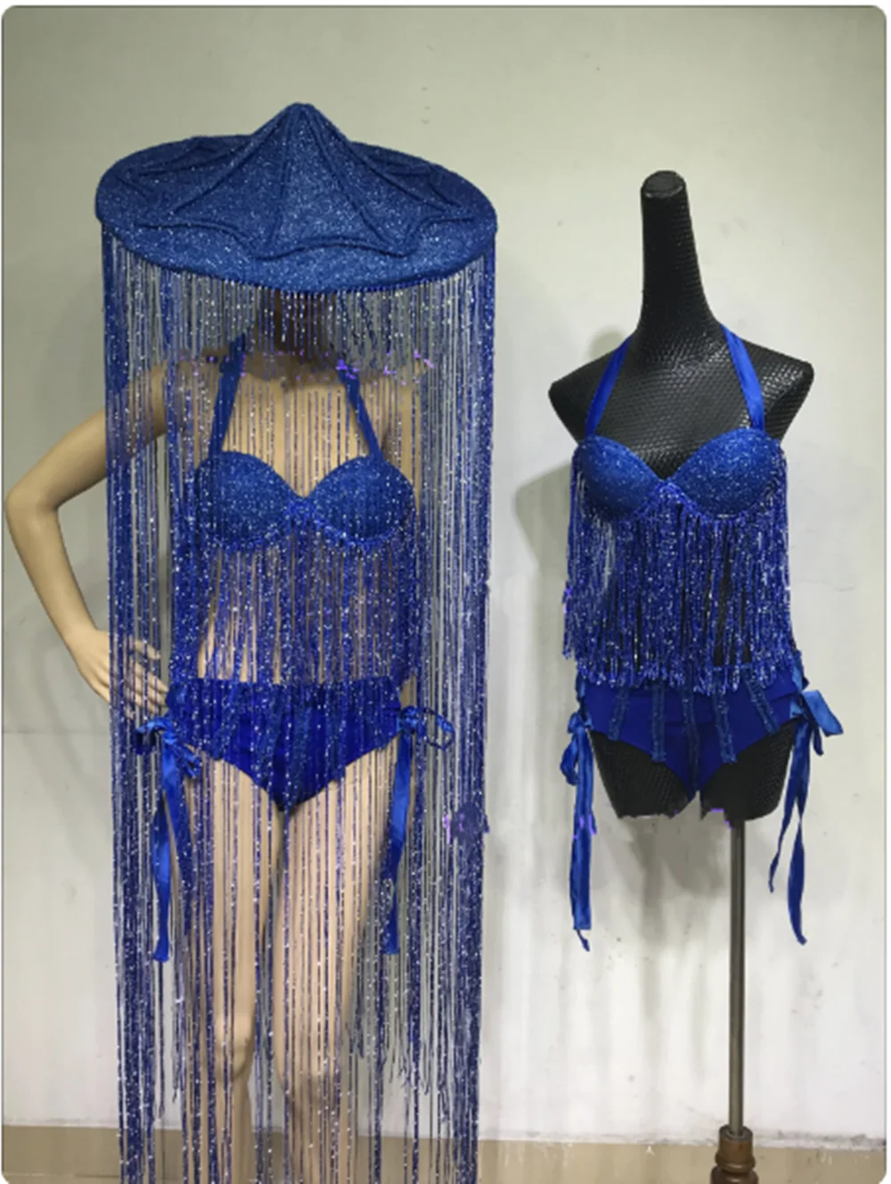 New Tassel Hat Stage Costume Nightclub Singer Dancer Performance Rave Clothes Female Fringe Biniki Gogo Jazz Dancing Wear ﻿