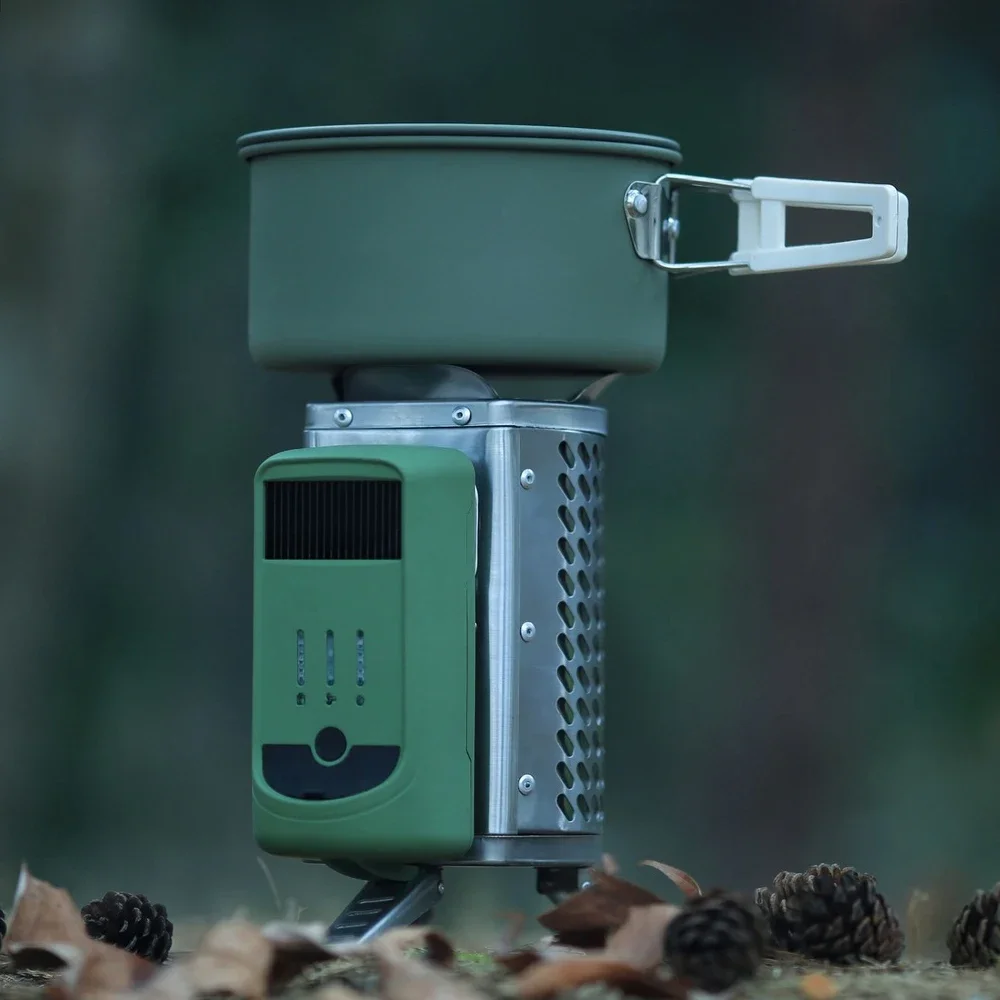 Wildrex Thermal power wood stove, outdoor camping, small barbecue grill, rechargeable, foldable, portable cookware set