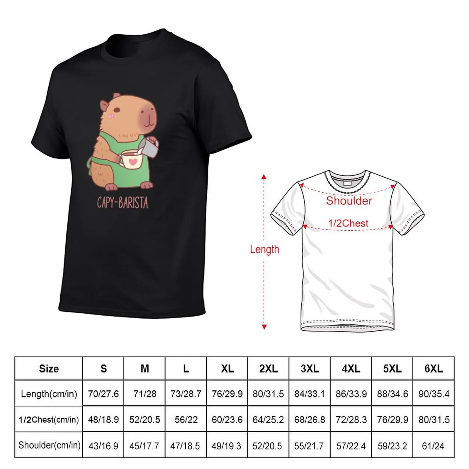 Cute Capybara Barista fazendo café camiseta, camisetas gráficas para homens, camisas casuais e elegantes, grandes dimensões, mais tamanhos