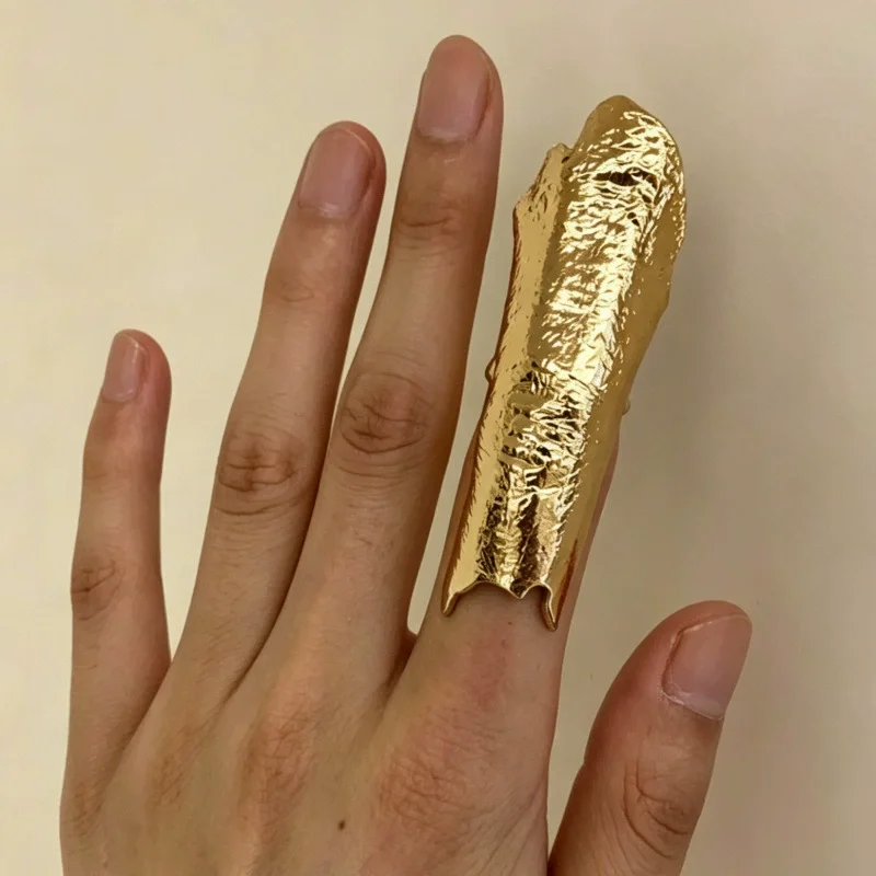 HangZhi Hip Hop Mecha Metal Irregular Joint Ring Exaggerated Wide Wrinkled Rings Punk Party Jewelry for Women Men