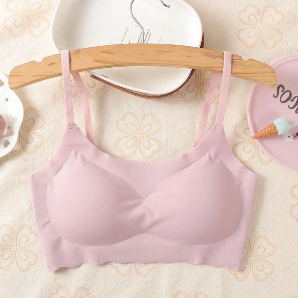 Sutiã de seda gelado sem fio com almofada para mulheres, tops finos com colete de cinto, sutiã push up ultrafino, sem costura, casual, costas bonitas, tops femininos