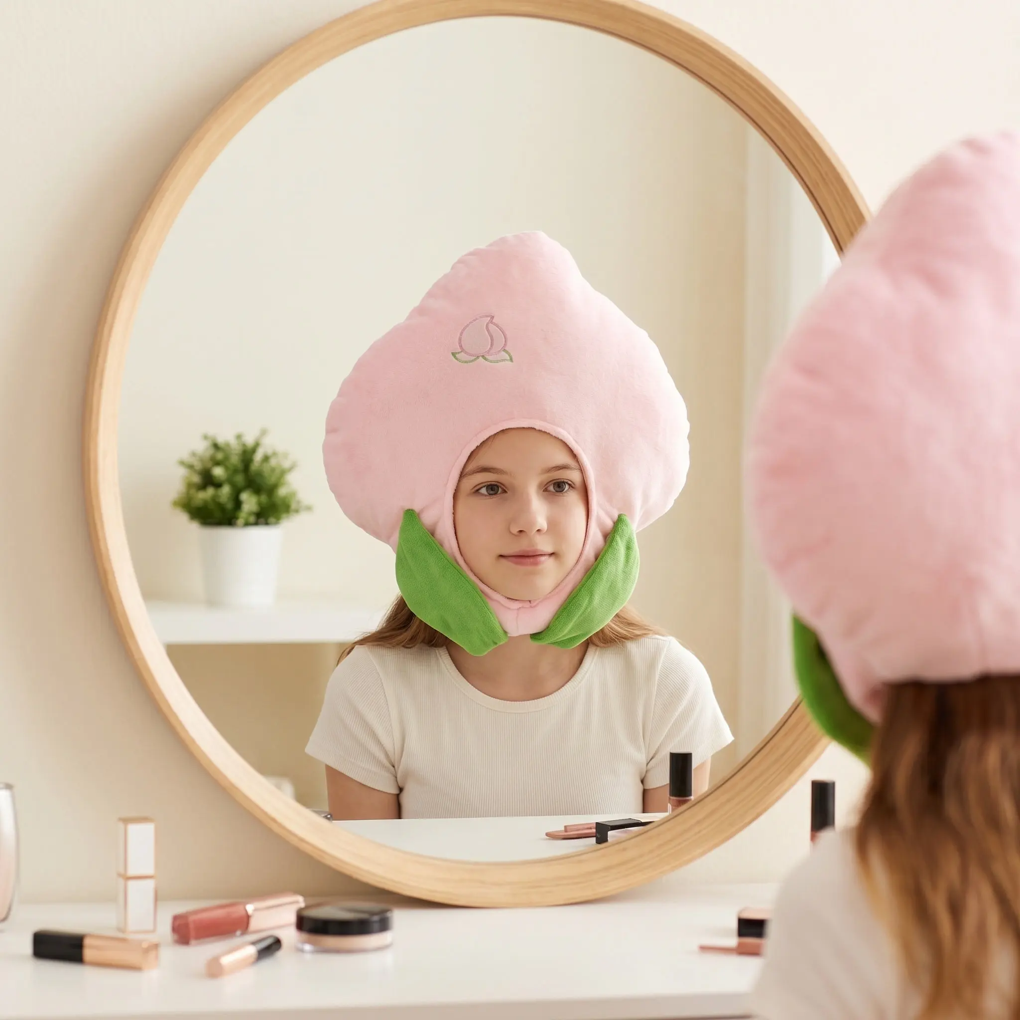 Peach Headwear Cartoon Fruit Hat Soft Kawaii Cute Costume Hat Funny Novelty Headband Party Cosplay Photography Prop Fruit Dress