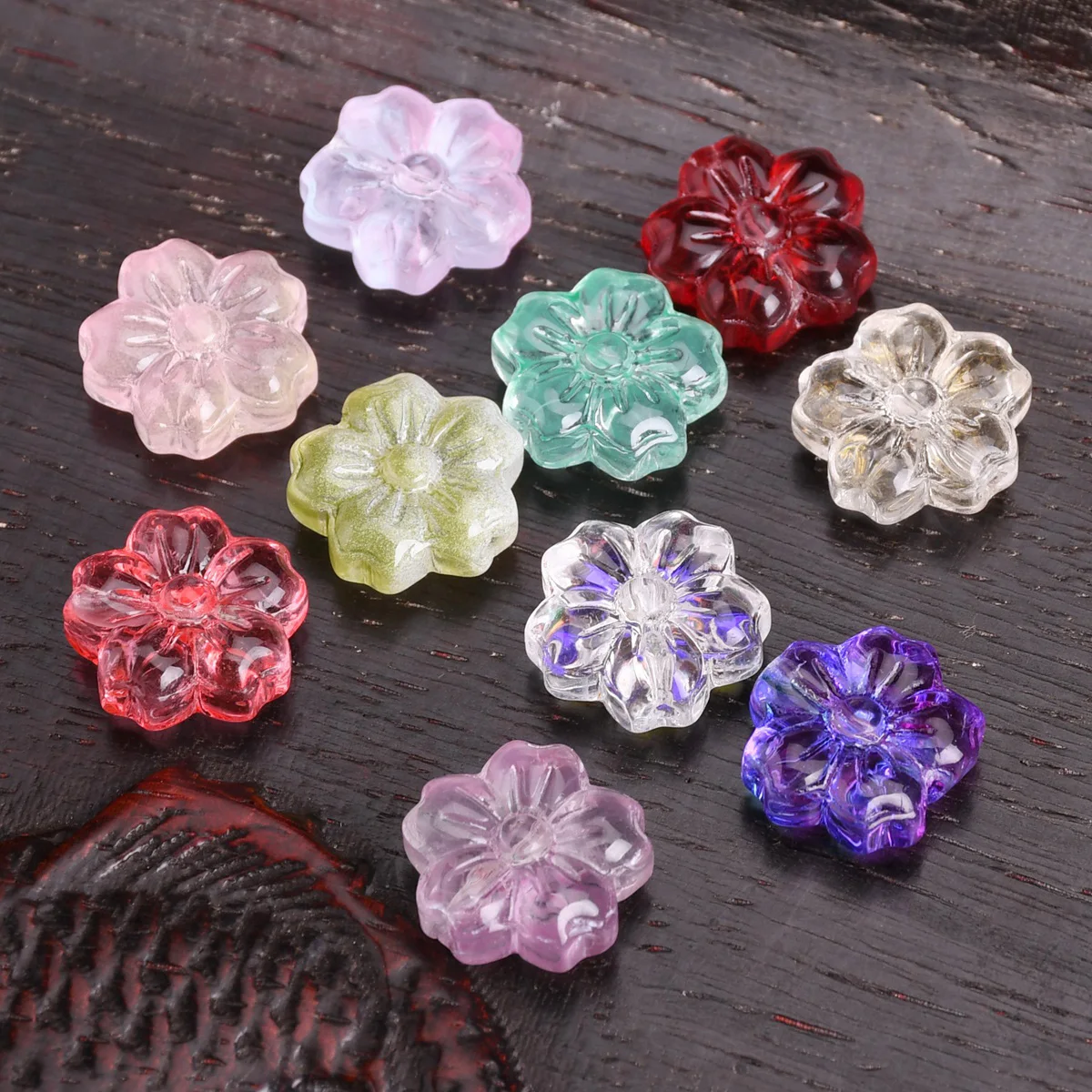 Flower Shape Glass Loose Beads para Fazer Jóias, Handmade, Enfeite, Lampwork, DIY Pulseira, Descobertas Artesanato, 14mm, 10Pcs