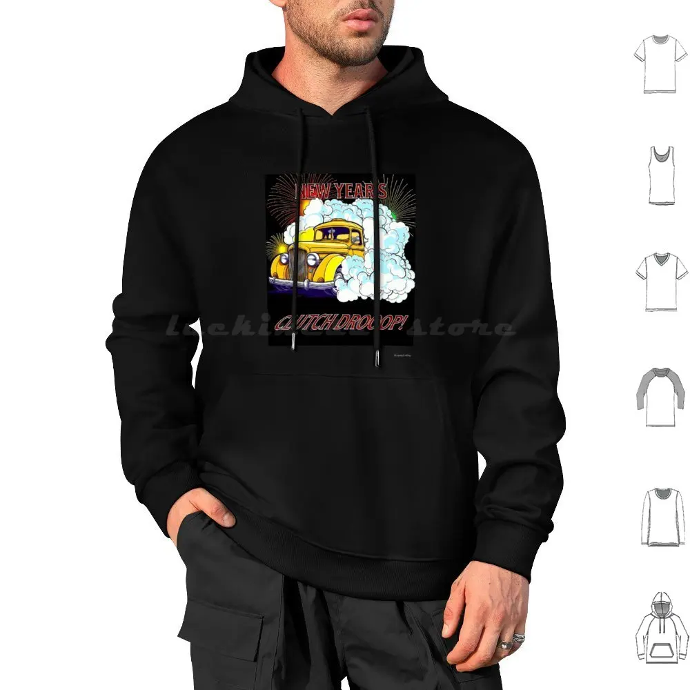 Ball Drop ? No , Clutch Drop! Hoodie cotton Long Sleeve New Years Ball Drop Drop Cartoon Truck Old Truck Fireworks Red