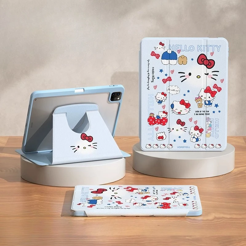 

MINISO Hello Kitty for iPad Case ipad 8/9/10/11 A16 10.2in 11in Protective case Air 3 4 5 10.9in M2 M3 Pro 4 5 6 M4 Tablet Cover