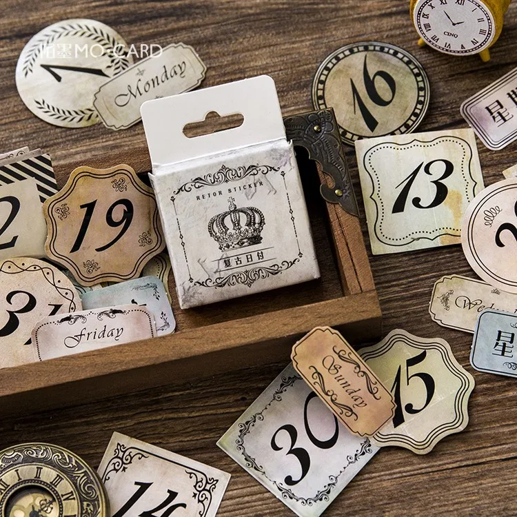 45 Pcs/Set Creative Retro Date Paper Sticker Decoration DIY Handmade Arts Craft Sticker
