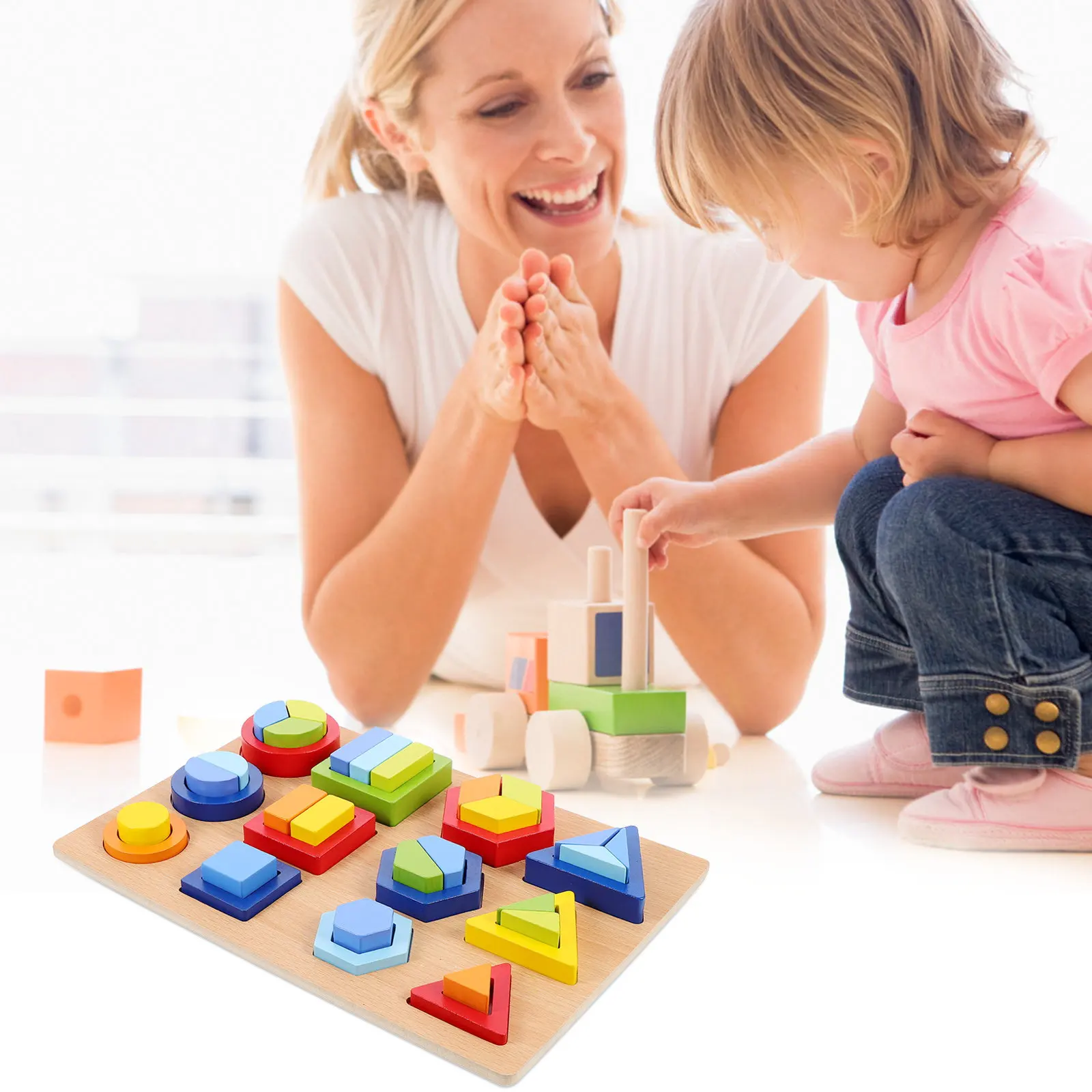 

1Set Solid Wood Geometric Pairing Puzzle Educational Plaything Toddler Learning Tool Fine Motor Skills Development Safe Rounded