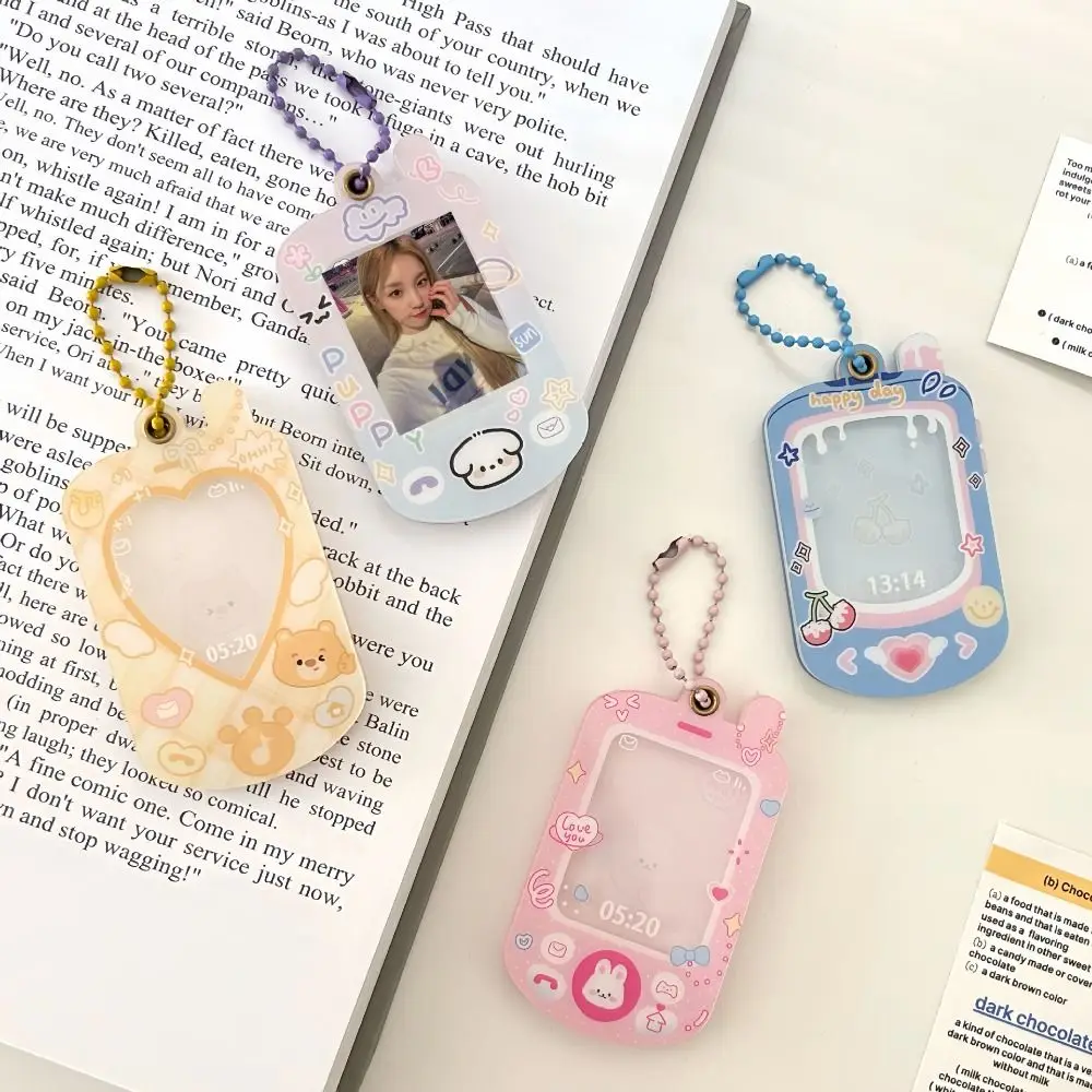 PVC Photocard Holder Mini Phone Cartoon Mobile Phone Photocard Frame Creative Cute Idol Card Display Protector Room Decor