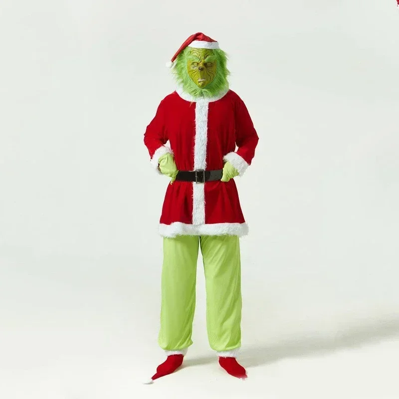 1Set Hot Costumi Cosplay Di Natale COS Grinch Capelli Verdi Mostro Vestiti Maschera Di Natale Grinch Gioca Costume Ladro Grinch Bambola