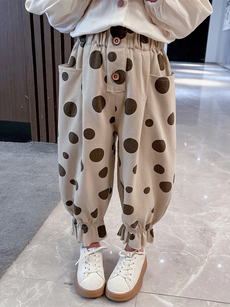 

Girls Leopard Polka Dots Print Capris Pants For Girl Summer clothes Korea Pleated Proof Pants Cool Pants Children Casual B86