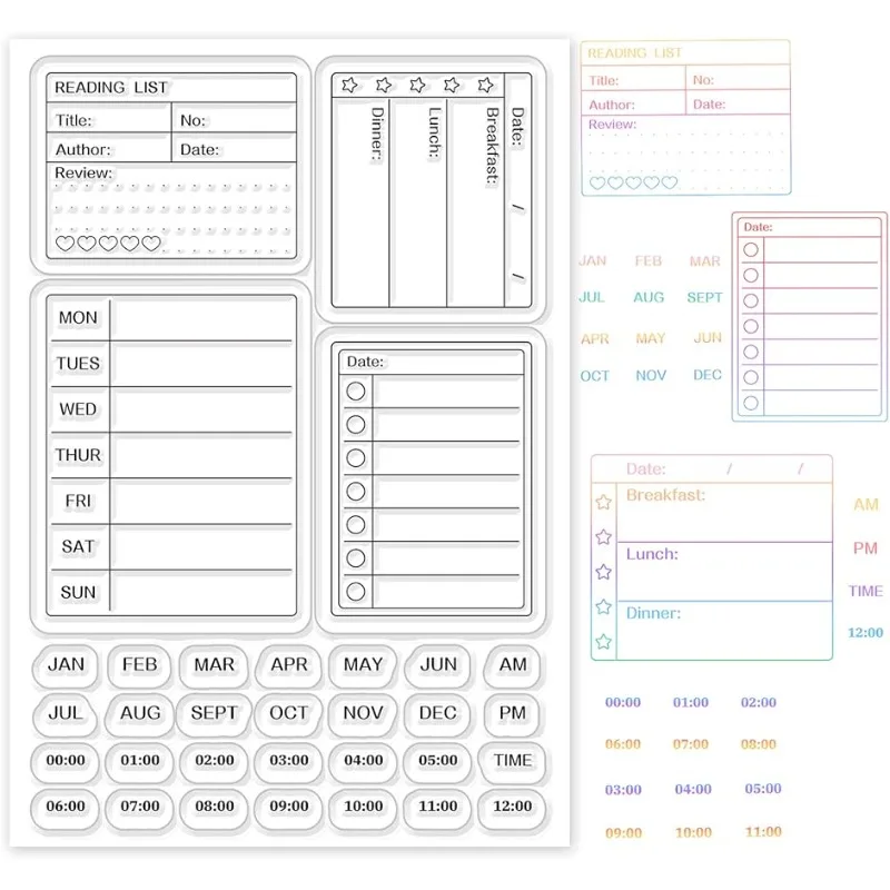 1 Sheet Calendar Planner Silicone Clear Stamps Month Week Date Time Transparent Stamps for Card Making DIY 6.3x4.3 Inches