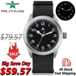 Militado ML08 Vintage Watch VH31 Quartz Movement Domed Sapphire Crystal Wristwatch Super C3 Green Luminous Vintage 38mm Watches