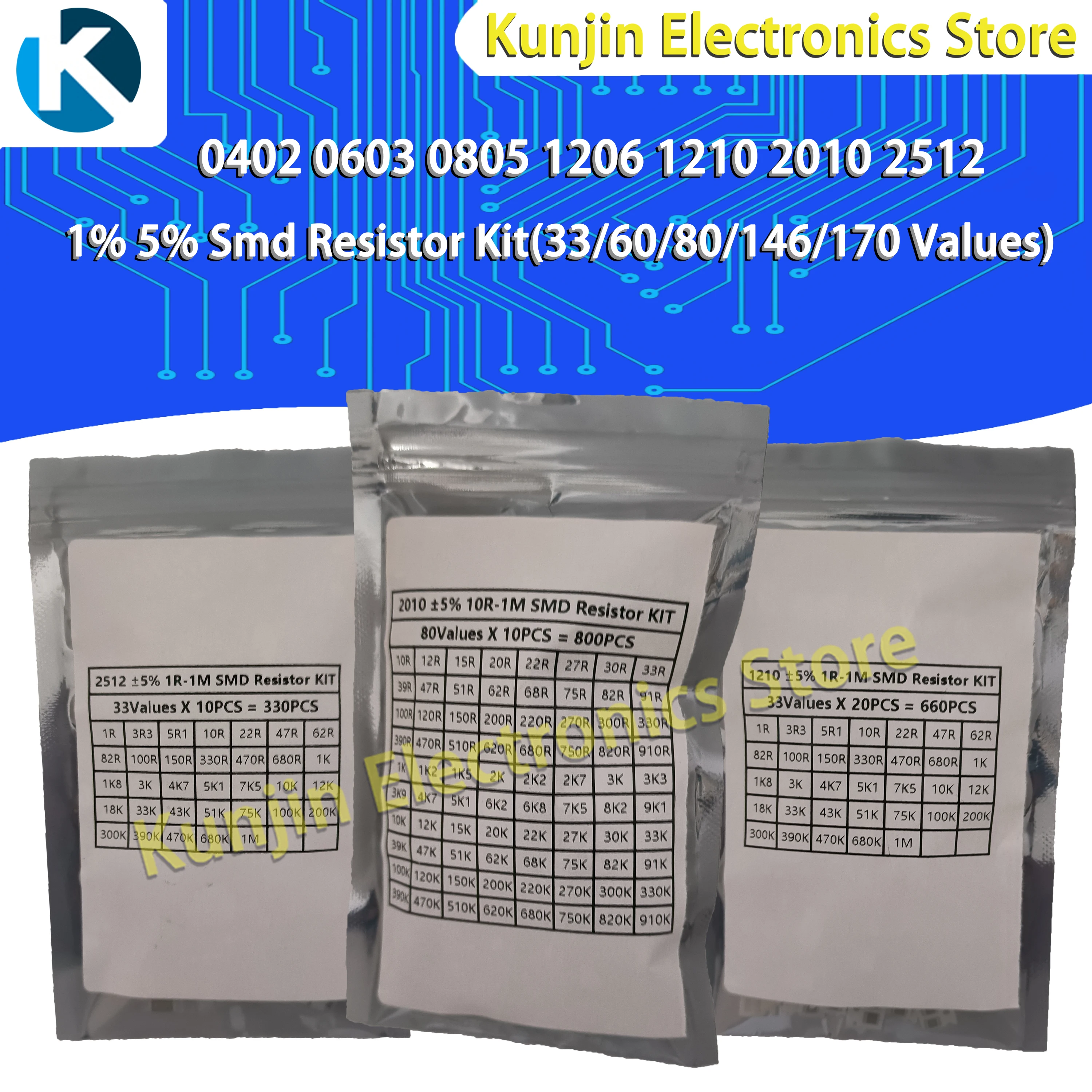 Imagem -04 - Assorted Smd Resistor Kit0402060308051206121025120 Ohm10m Ohm15