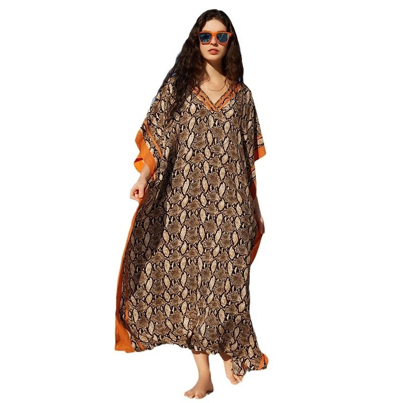 Women's Plus Size Beach Swimsuit Cover Up Long Dress Loose Fit Sun Protection Long Sleeve Bikini Outerwear for Summer Vacation