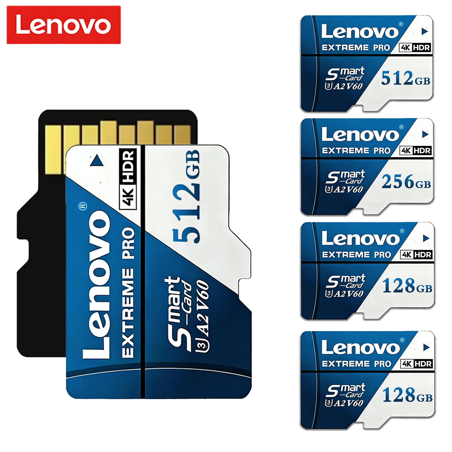 Cartão de Memória Lenovo V60 U3 de Alta Velocidade, Cartões Flash TF com Suporte para Gravação em 4K, Monitoramento de Câmera, Drone, Telefone, Cartão Micro SD Extreme Pro