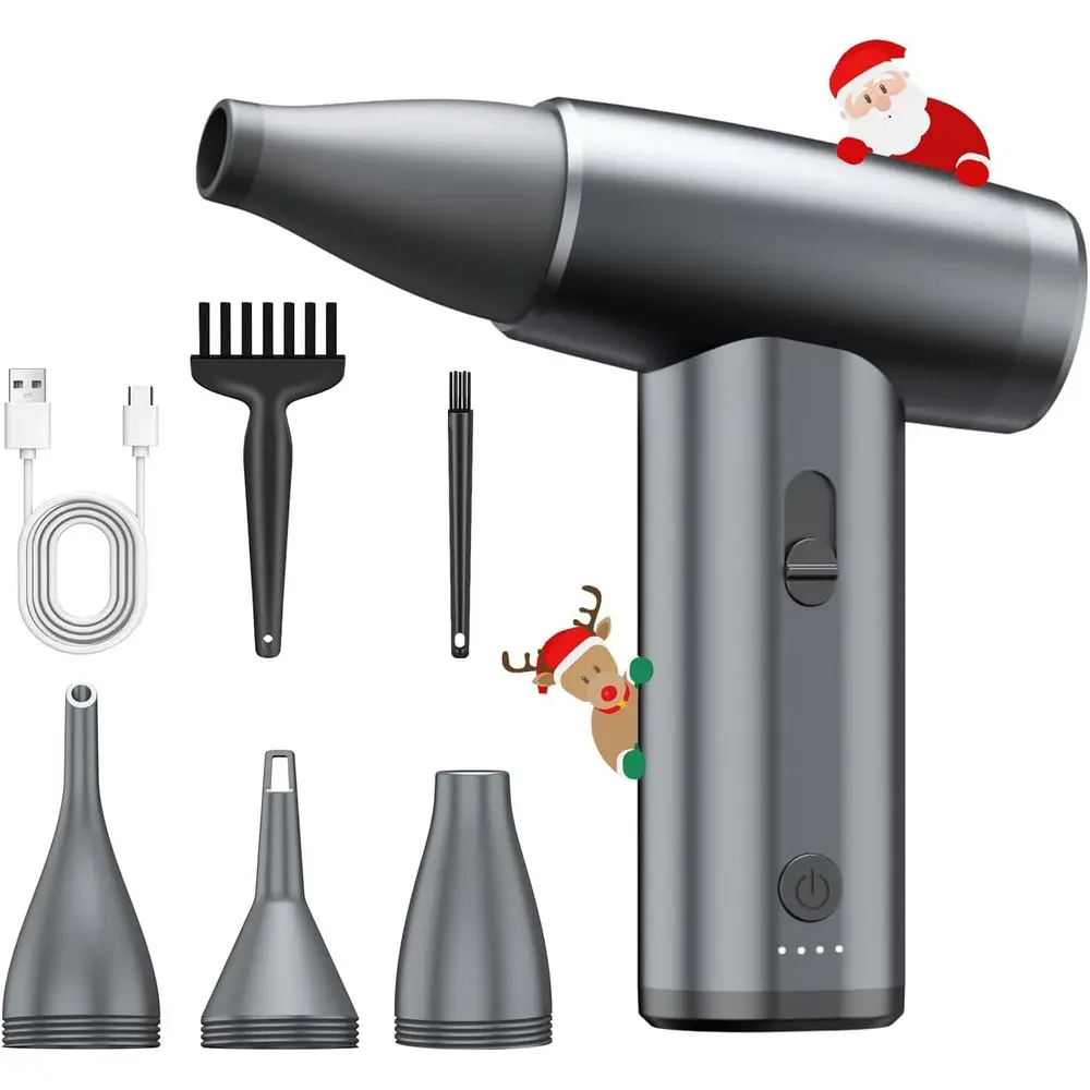 

Metal Electric Compred Air Duster, 300000RPM BrushlMotor with SteplSpeed, Rechargeable CordlMini Blower or Computer Keyboard Cle