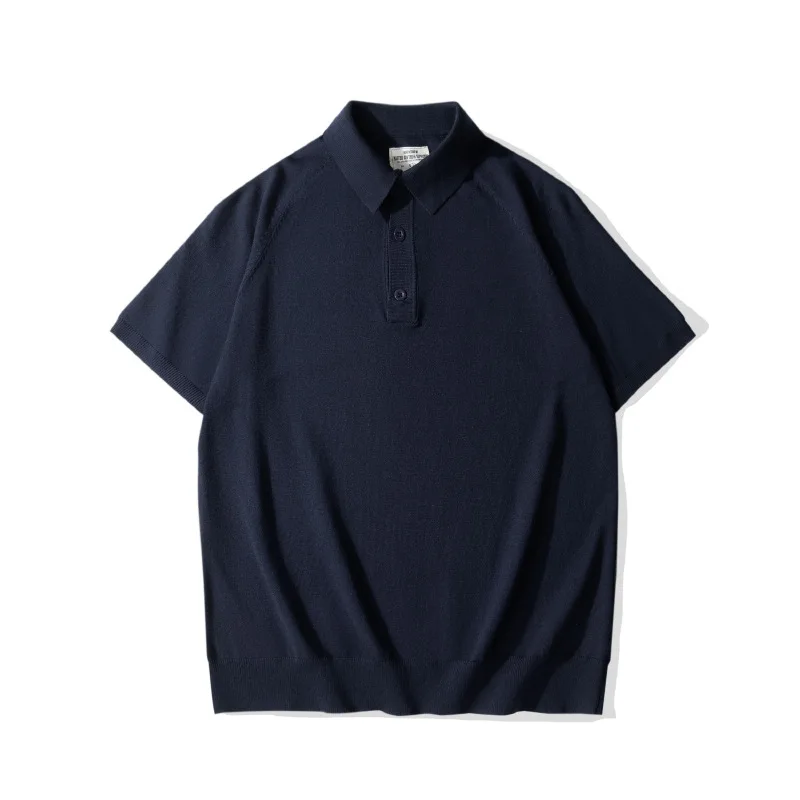 QICHE Men Italian Style Knit Polo Shirt Ice Silk Short Sleeve Lapel Amekaji Breathable Vintage Casual T-shirt view 4