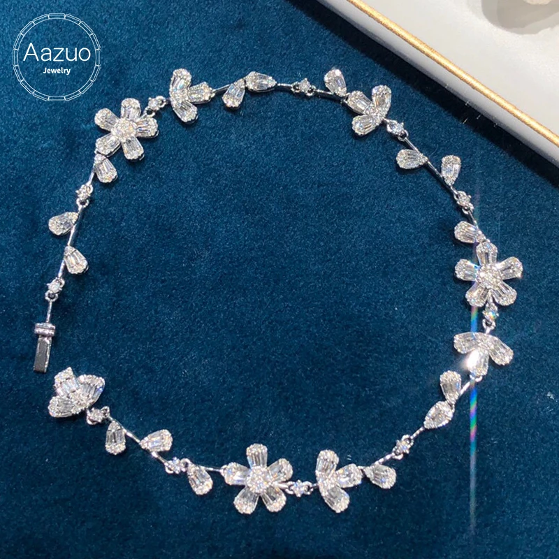 

Aazuo 18K Premium Jewelry White Gold Natural Diamonds 2.5ct Flowers Bracelet For Woman Upscale Trendy Wedding Engagement Party