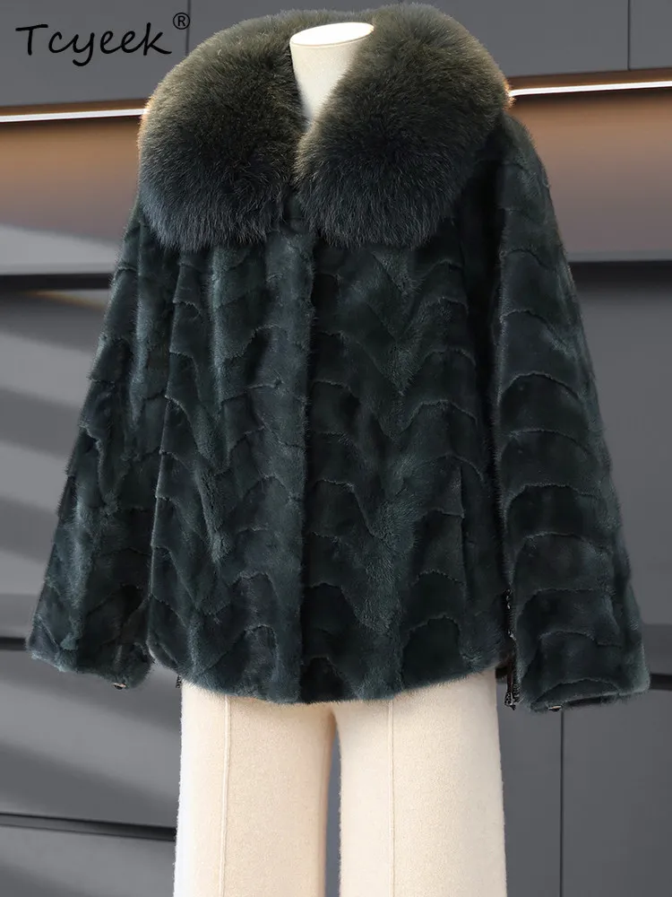 

Tcyeek 100% Mink Fur Coat Women Winter Clothes Real Fur Jacket Woman Coats New in Coats Warm Fox Fur Collar Fourrure Femme