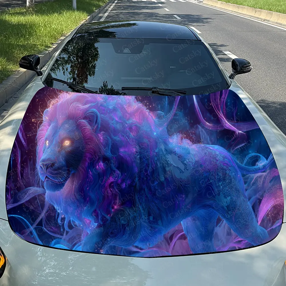 

Enchanting Purple Nebula Lion Car Hood Stickers - Self-Adhesive, Waterproof and Durable Vinyl Wrap, Decorate And Protect Your Ca