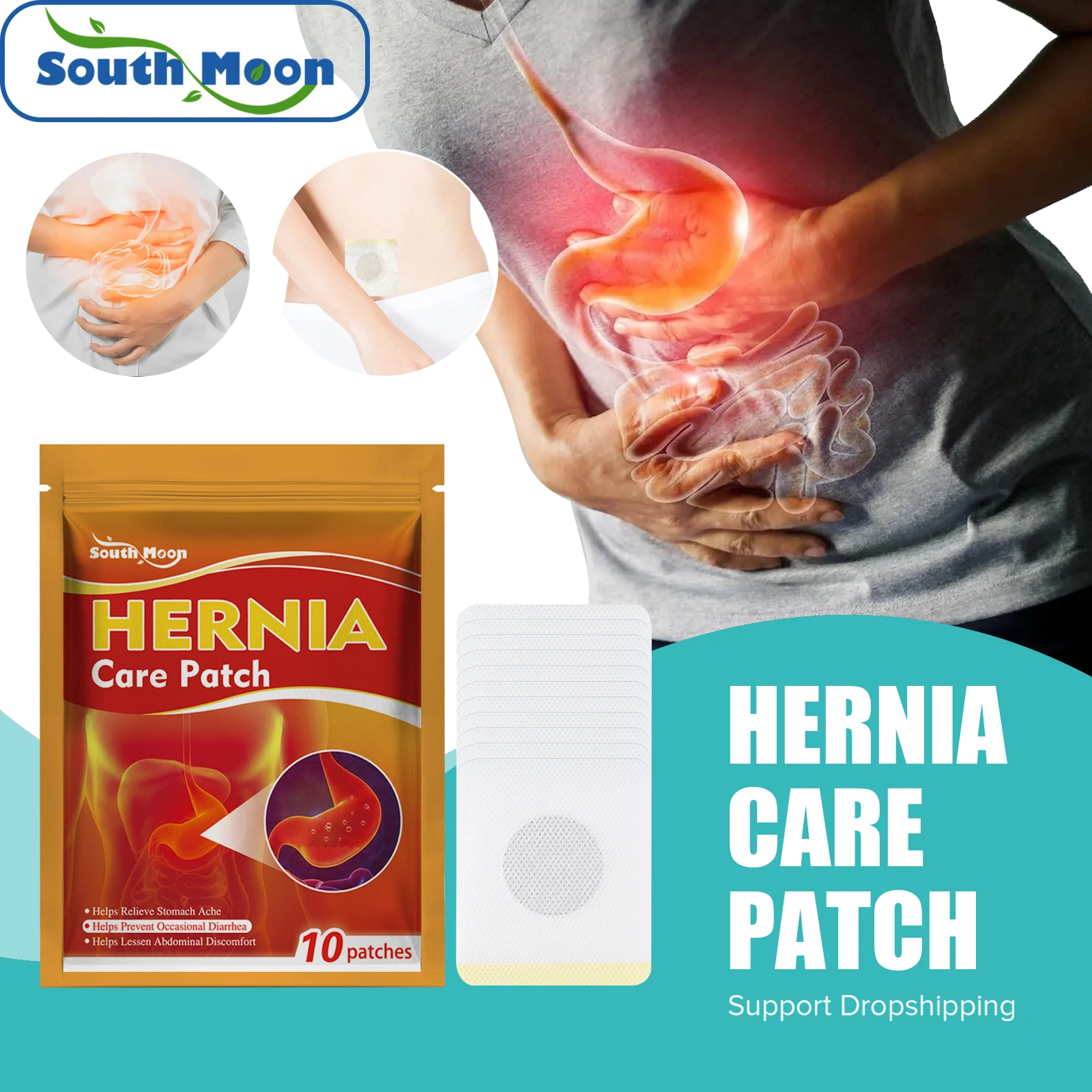 South Moon Hernia Patch Stomachache Gastric Ulcer Treatment Gastritis Diarrhea Dyspepsia Abdominal Stomach Care Hernia Plasters