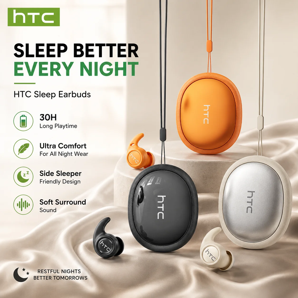 Fones de Ouvido Bluetooth Sem Fio HTC NE76, Earbuds com Tradução Inteligente AI, 30 Horas de Duração da Bateria para Música, Trabalho e Sono