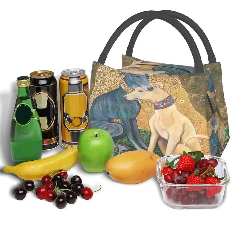 Fiambreras personalizadas con aislamiento térmico para hombre y mujer, bolsas de almuerzo con diseño de perro galgo Gustav Klimt, ideal para el trabajo, Pinic o viajes