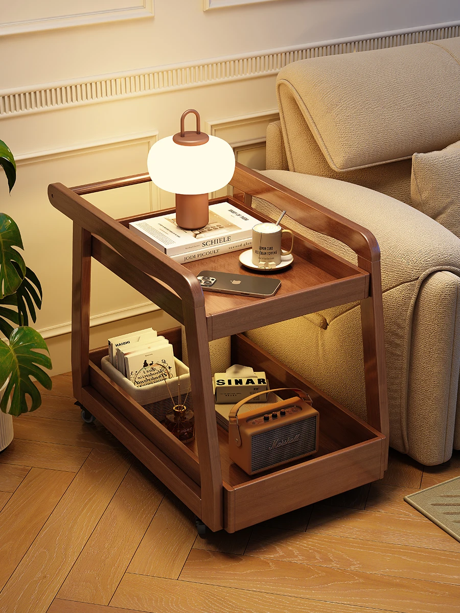 

Журнальный столик из цельного дерева, передвижная полка для гостиной, дома, небольшая тележка