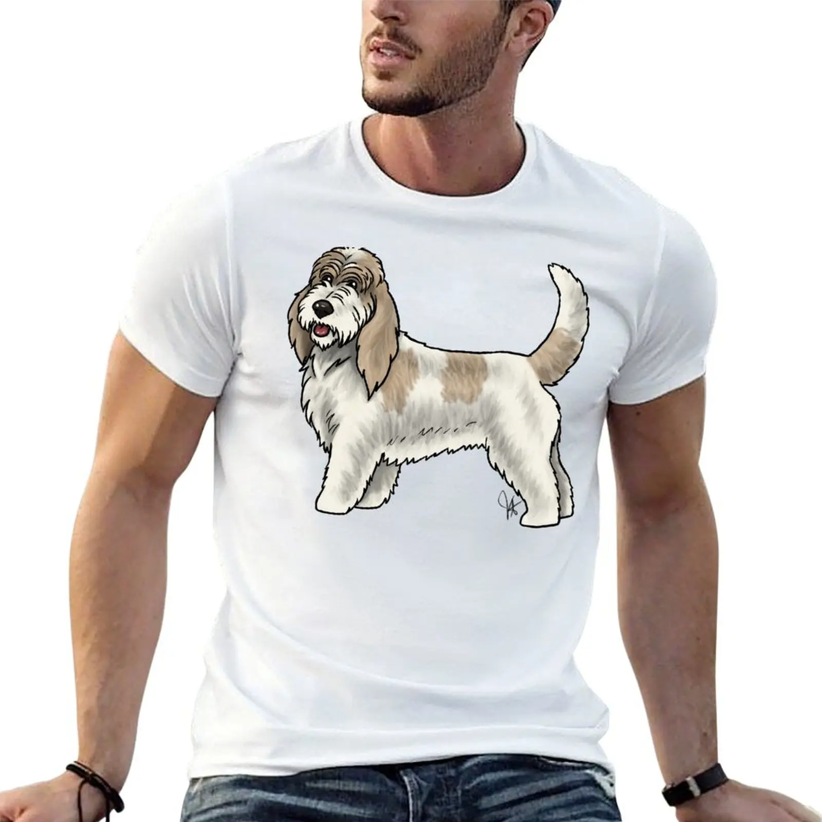 Grand Basset Griffon Vendeen - White and Tan T-Shirt valentines clothes tops black t-shirts for men