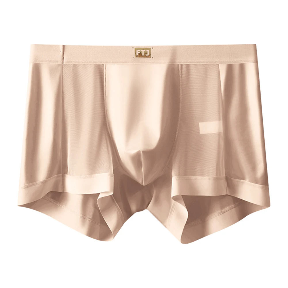 Men Shiny Satin-like Boxer Shorts Underwear Seamless Mesh Breathable U-Shaped Mesh Comfortable Men's Underpants