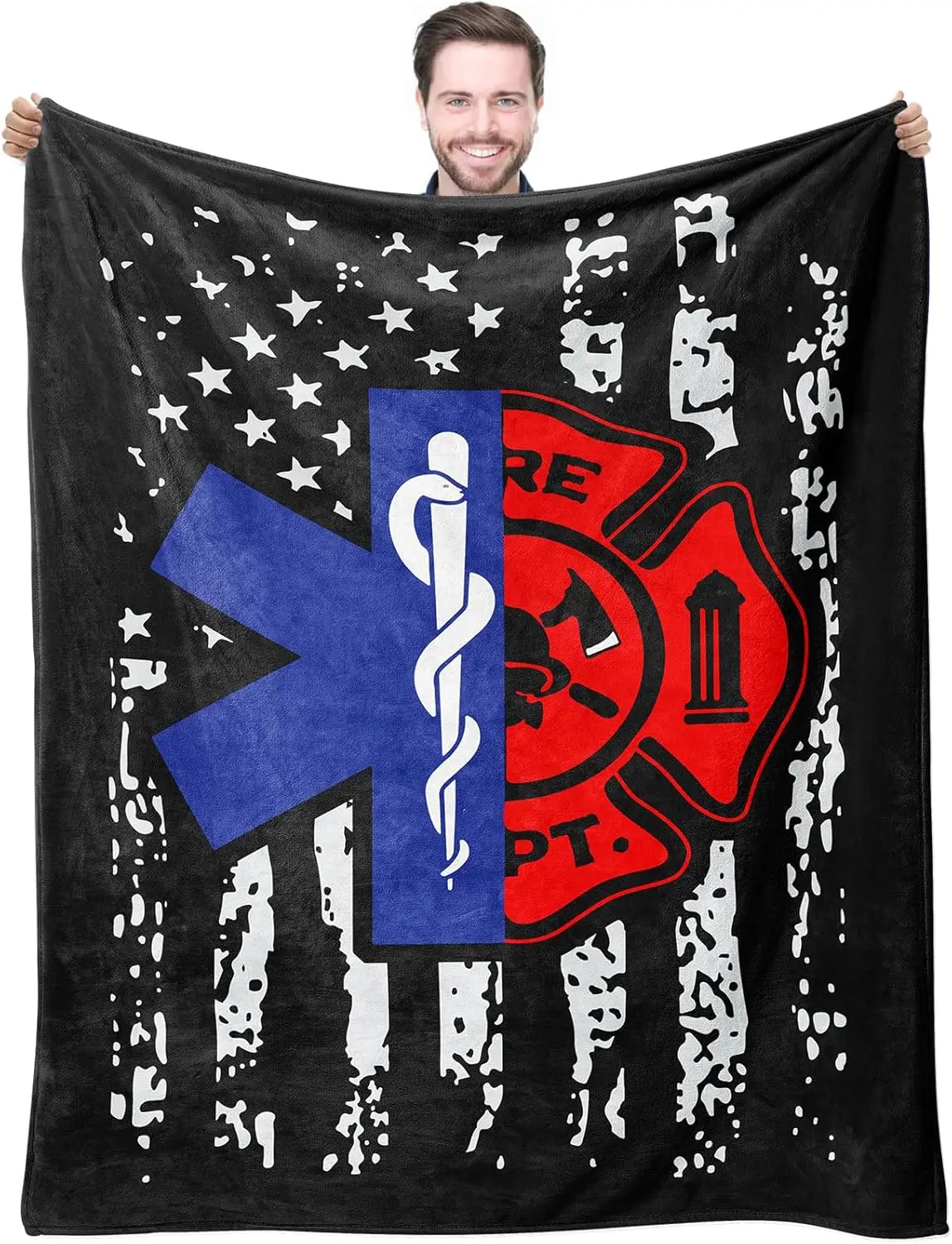 

Firefighter EMT Throw Blankets Birthday Gift for Men Dad Husband Son Friend 80x60 Fireman EMS Blanket First Responder
